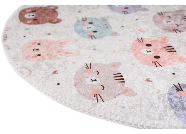 Covor pentru copii fildeș lavabil ø120 cm Cute Animals – Vitaus