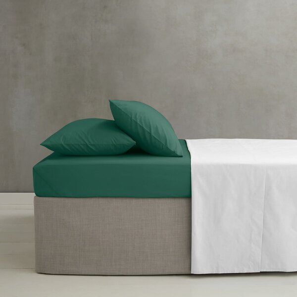 Cearceaf verde închis din bumbac percale cu elastic 90x190 cm Easy Iron Percale – Catherine Lansfield