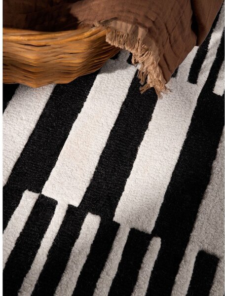 Covor alb-negru țesut manual din lână 120x180 cm Stryve Pulse – Elle Decoration