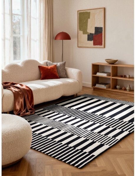 Covor alb-negru țesut manual din lână 120x180 cm Stryve Pulse – Elle Decoration
