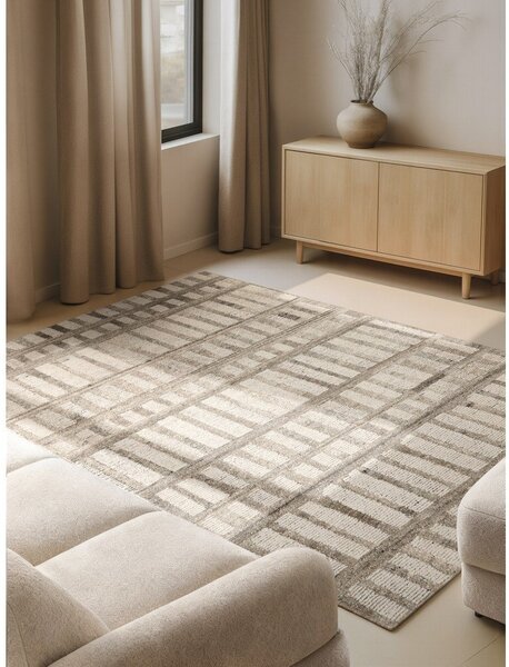 Covor crem țesut manual din lână 120x180 cm Boho 1.0 Linara – Vikosa