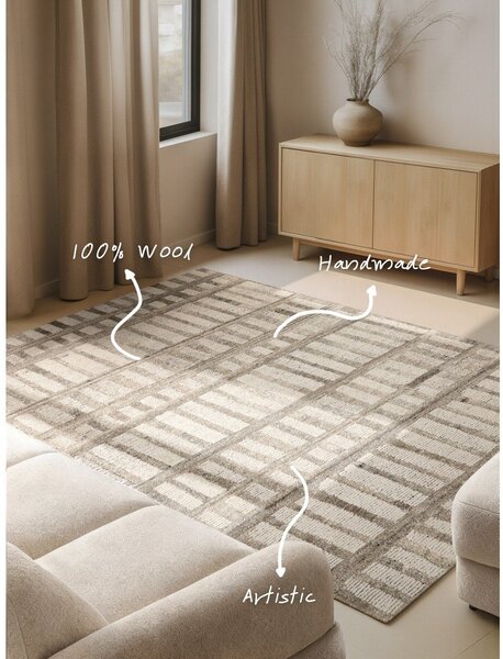 Covor crem țesut manual din lână 120x180 cm Boho 1.0 Linara – Vikosa