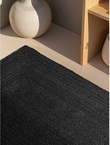 Covor negru reversibil/țesut manual din iută 80x150 cm Juno – Hanse Home
