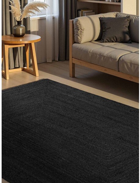 Covor negru reversibil/țesut manual din iută 80x150 cm Juno – Hanse Home
