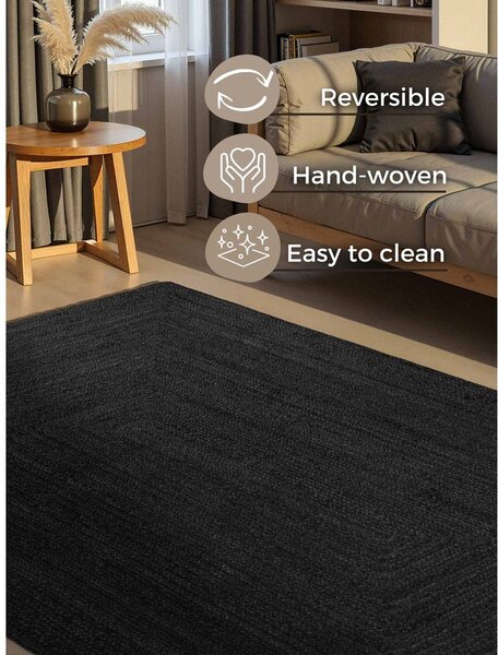 Covor negru reversibil/țesut manual din iută 80x150 cm Juno – Hanse Home