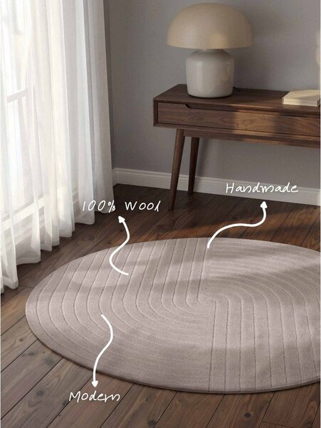 Covor gri deschis țesut manual rotund din lână ø 120 cm Arcura – Vikosa