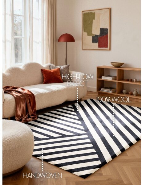 Covor alb-negru țesut manual din lână 120x180 cm Stryve Noir – Elle Decoration