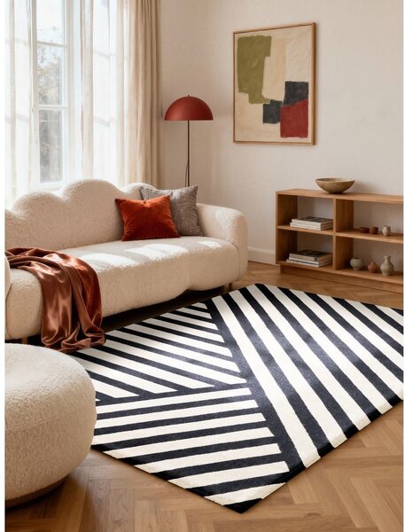 Covor alb-negru țesut manual din lână 120x180 cm Stryve Noir – Elle Decoration