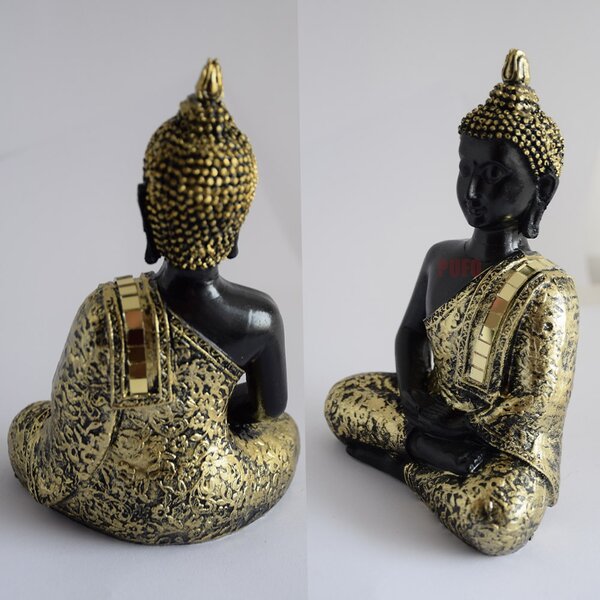 Statueta Buddha, decoratiune Feng Shui, 15 cm, negru/auriu