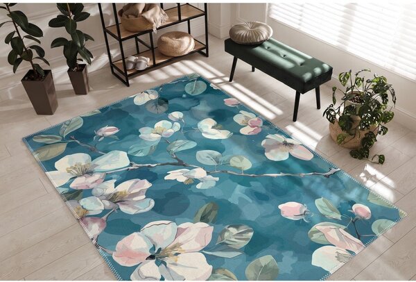 Covor albastru lavabil 50x80 cm Bloom – Vitaus