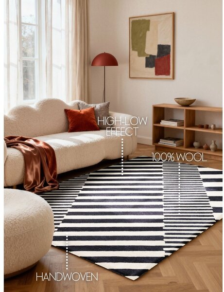 Covor alb-negru țesut manual din lână 120x180 cm Stryve Flux – Elle Decoration