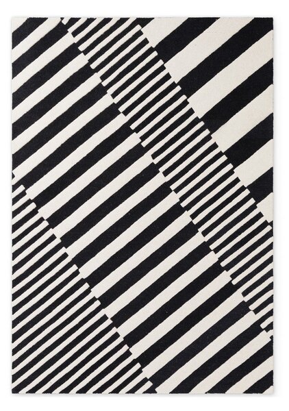 Covor alb-negru țesut manual din lână 120x180 cm Stryve Flux – Elle Decoration