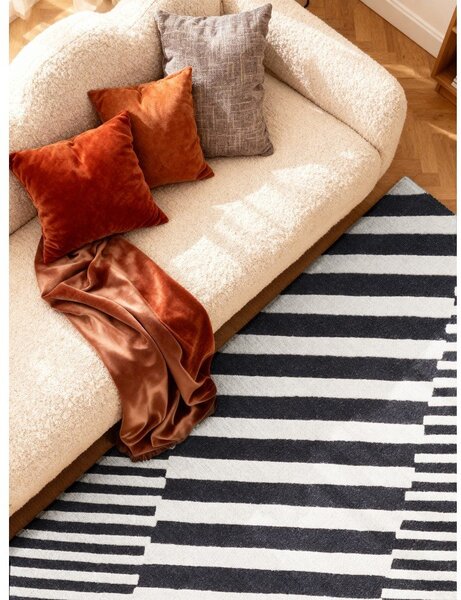 Covor alb-negru țesut manual din lână 120x180 cm Stryve Flux – Elle Decoration