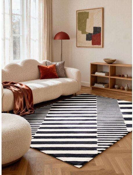 Covor alb-negru țesut manual din lână 120x180 cm Stryve Flux – Elle Decoration