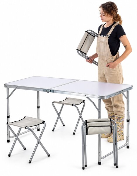 Set masa cu 4 scaune pentru camping, inaltime masa reglabila, 120x60x70/62/55 cm, aluminiu
