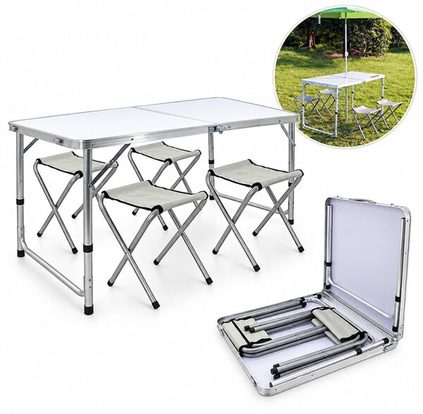 Set masa cu 4 scaune pentru camping, inaltime masa reglabila, 120x60x70/62/55 cm, aluminiu