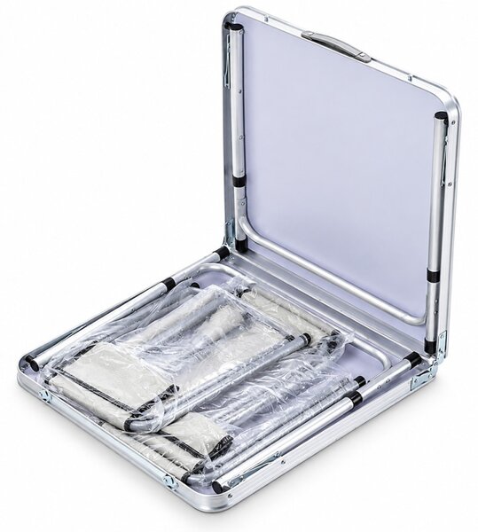 Set masa cu 4 scaune pentru camping, inaltime masa reglabila, 120x60x70/62/55 cm, aluminiu