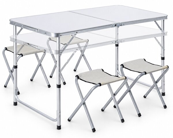 Set masa cu 4 scaune pentru camping, inaltime masa reglabila, 120x60x70/62/55 cm, aluminiu