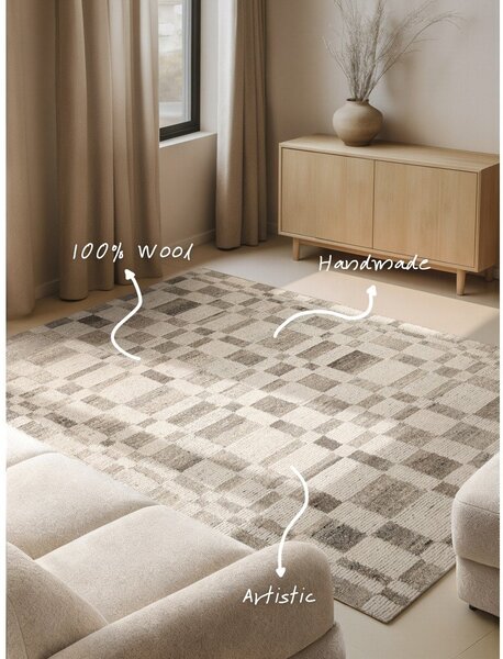 Covor crem țesut manual din lână 80x150 cm Boho 1.0 Structa – Vikosa