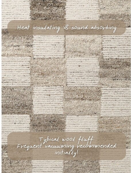 Covor crem țesut manual din lână 120x180 cm Boho 1.0 Quadra – Vikosa