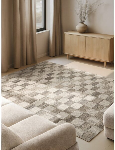 Covor crem țesut manual din lână 120x180 cm Boho 1.0 Quadra – Vikosa