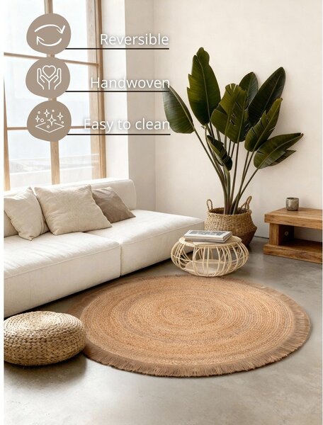 Covor în culoare naturală reversibil/țesut manual rotund din iută ø 150 cm Nuru – Hanse Home