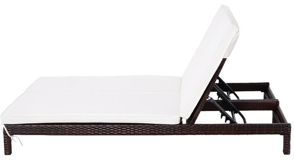 Outsunny Șezlong cu 2 Locuri din Oțel și Ratan Maro Alb cu Spătar Reglabil pentru Confort Maxim în Grădină 195x120x28cm | Aosom Romania