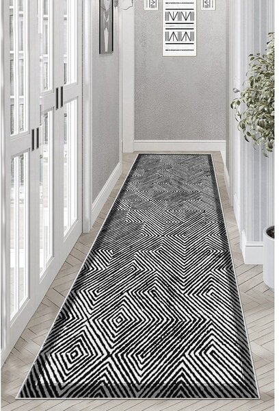 Covor tip traversă alb-negru lavabil 80x200 cm Rimio – Vitaus