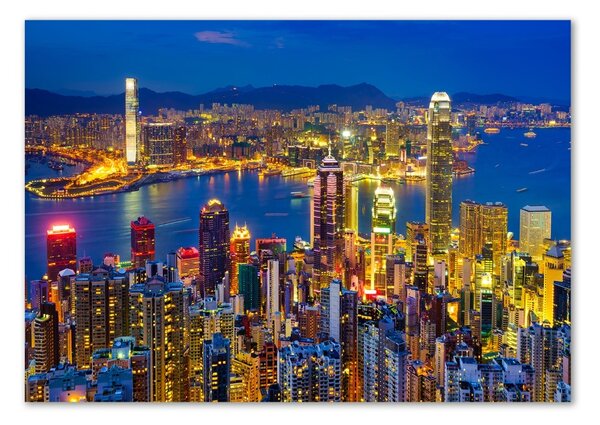 Tablou pe pe sticlă Hong Kong pe timp de noapte