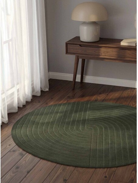 Covor verde închis țesut manual rotund din lână ø 120 cm Arcura – Vikosa