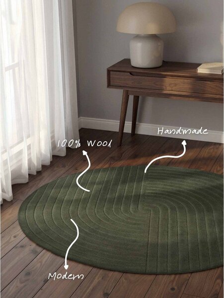 Covor verde închis țesut manual rotund din lână ø 120 cm Arcura – Vikosa