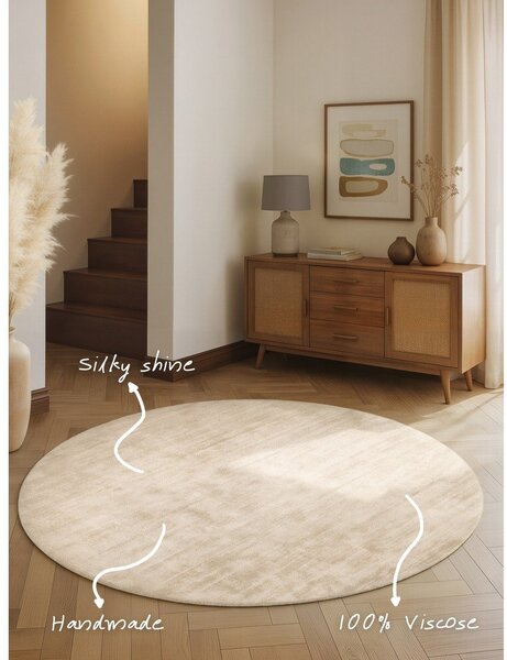 Covor fildeș țesut manual rotund din viscoză ø 120 cm Noemi – Vikosa