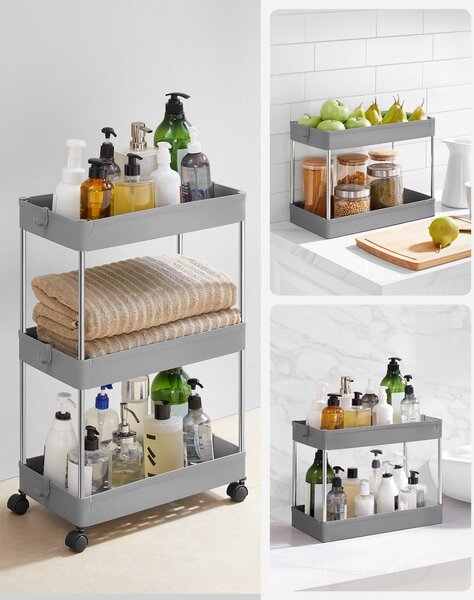 Raft multifunctional pe roti MOBIX cu 3 cosuri, gri
