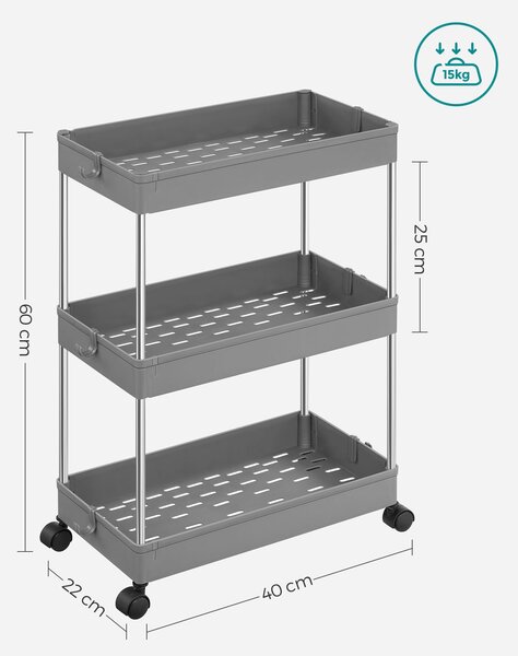 Raft multifunctional pe roti MOBIX cu 3 cosuri, gri