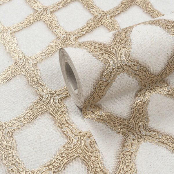 Tapet auriu dormitor, stil modern, model Sarlotta