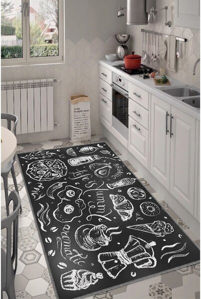 Covor negru lavabil 80x150 cm Life Is Yummy – Vitaus
