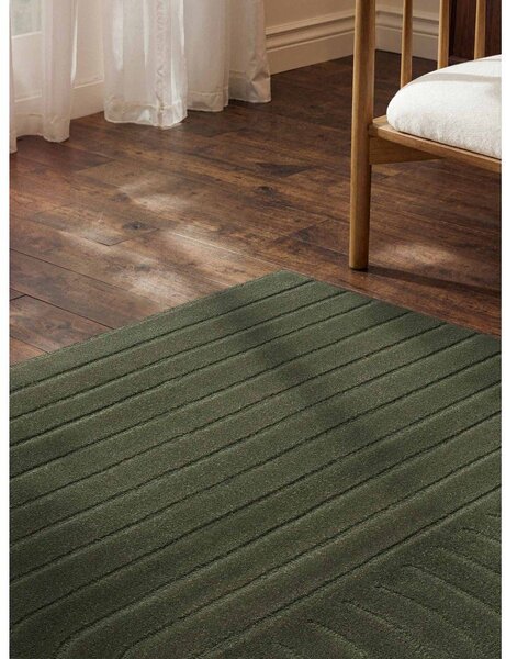 Covor verde închis țesut manual din lână 160x230 cm Arcura – Vikosa