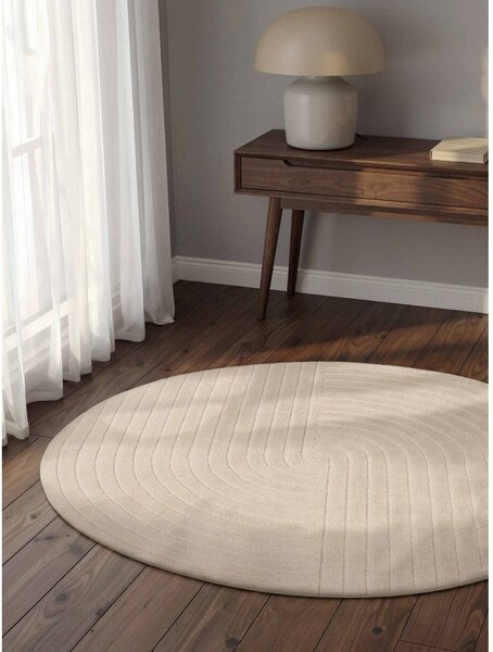 Covor crem țesut manual rotund din lână ø 120 cm Arcura – Vikosa