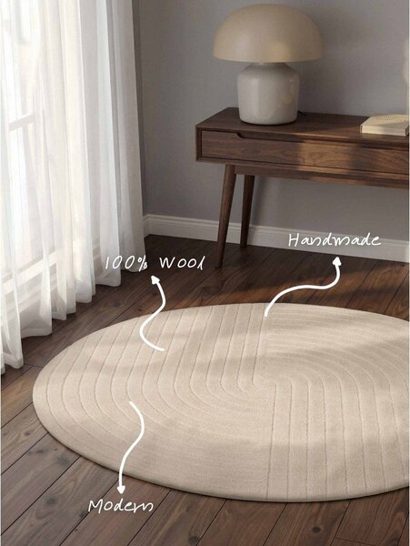 Covor crem țesut manual rotund din lână ø 120 cm Arcura – Vikosa