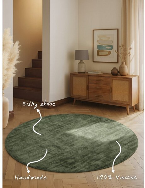 Covor verde țesut manual rotund din viscoză ø 120 cm Noemi – Vikosa