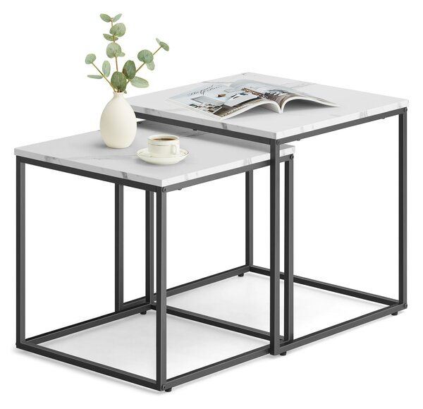 Set 2 masute de cafea QUADRO, decor marmura alba