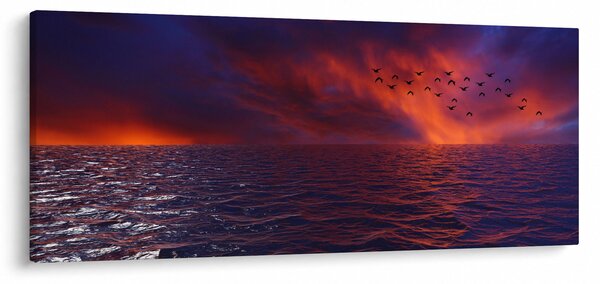 Tablou cu mare și păsări (120x50 cm)