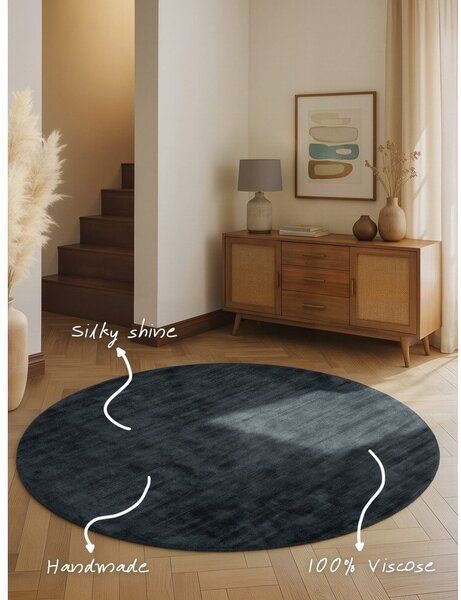 Covor negru țesut manual rotund din viscoză ø 120 cm Noemi – Vikosa