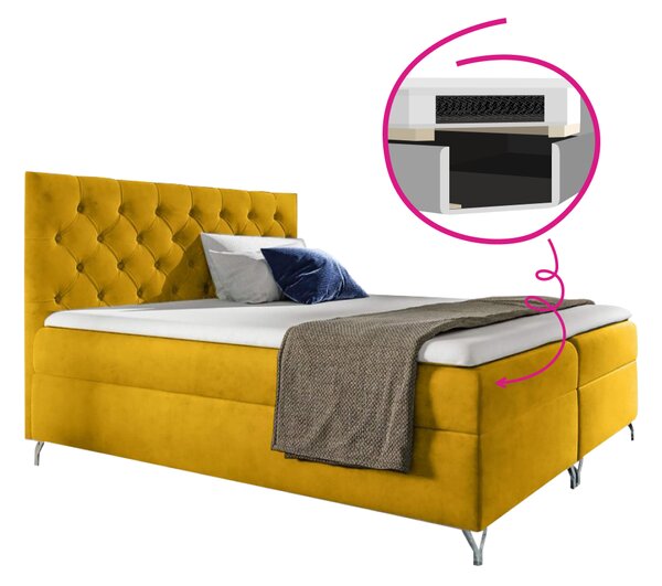 KONDELA Pat cu boxspring, 200x200, velur galben, GULIETTE + cadou