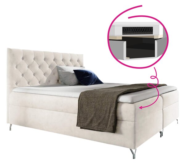 KONDELA Pat cu boxspring, 160x200, material alb Velvet, GULIETTE + cadou