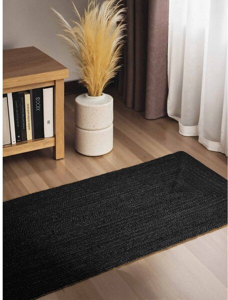 Covor tip traversă negru reversibil/țesut manual din iută 80x200 cm Juno – Hanse Home