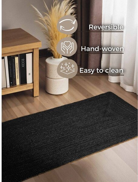Covor tip traversă negru reversibil/țesut manual din iută 80x200 cm Juno – Hanse Home