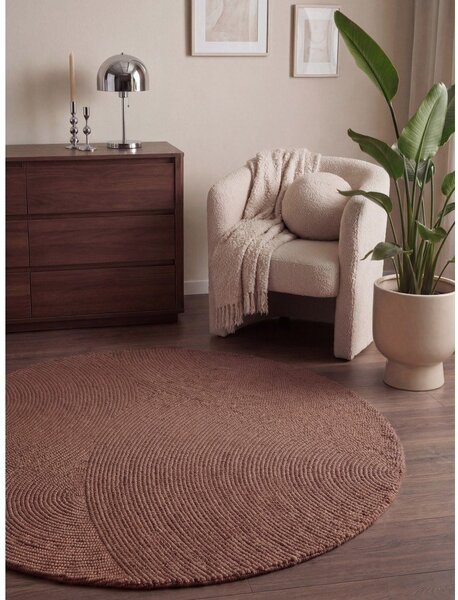 Covor teracotă țesut manual rotund din lână ø 120 cm Calmio – Hanse Home