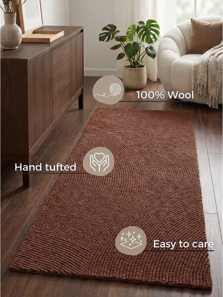 Covor tip traversă cărămiziu țesut manual din lână 80x200 cm Calmio – Hanse Home
