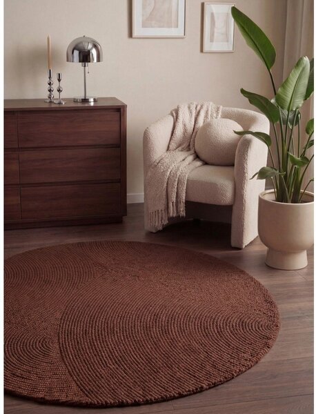 Covor cărămiziu țesut manual rotund din lână ø 120 cm Calmio – Hanse Home